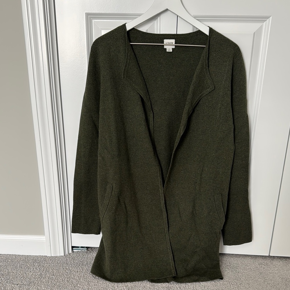 J. Crew Green Cardigan Sweater Open Front Knit